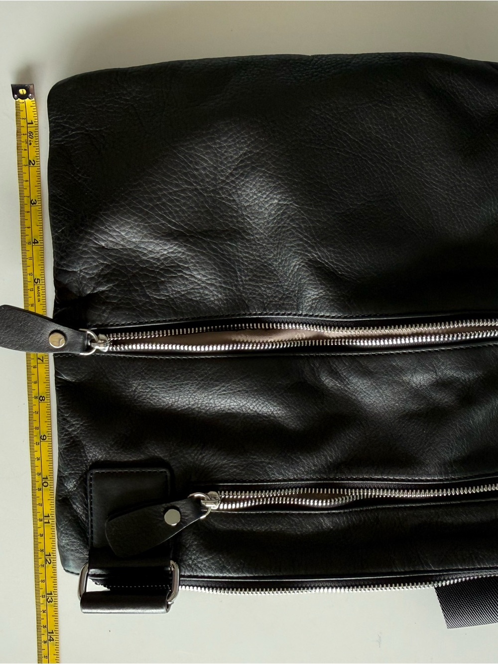 Black Leather Crossbody Bag with Dual Zippers